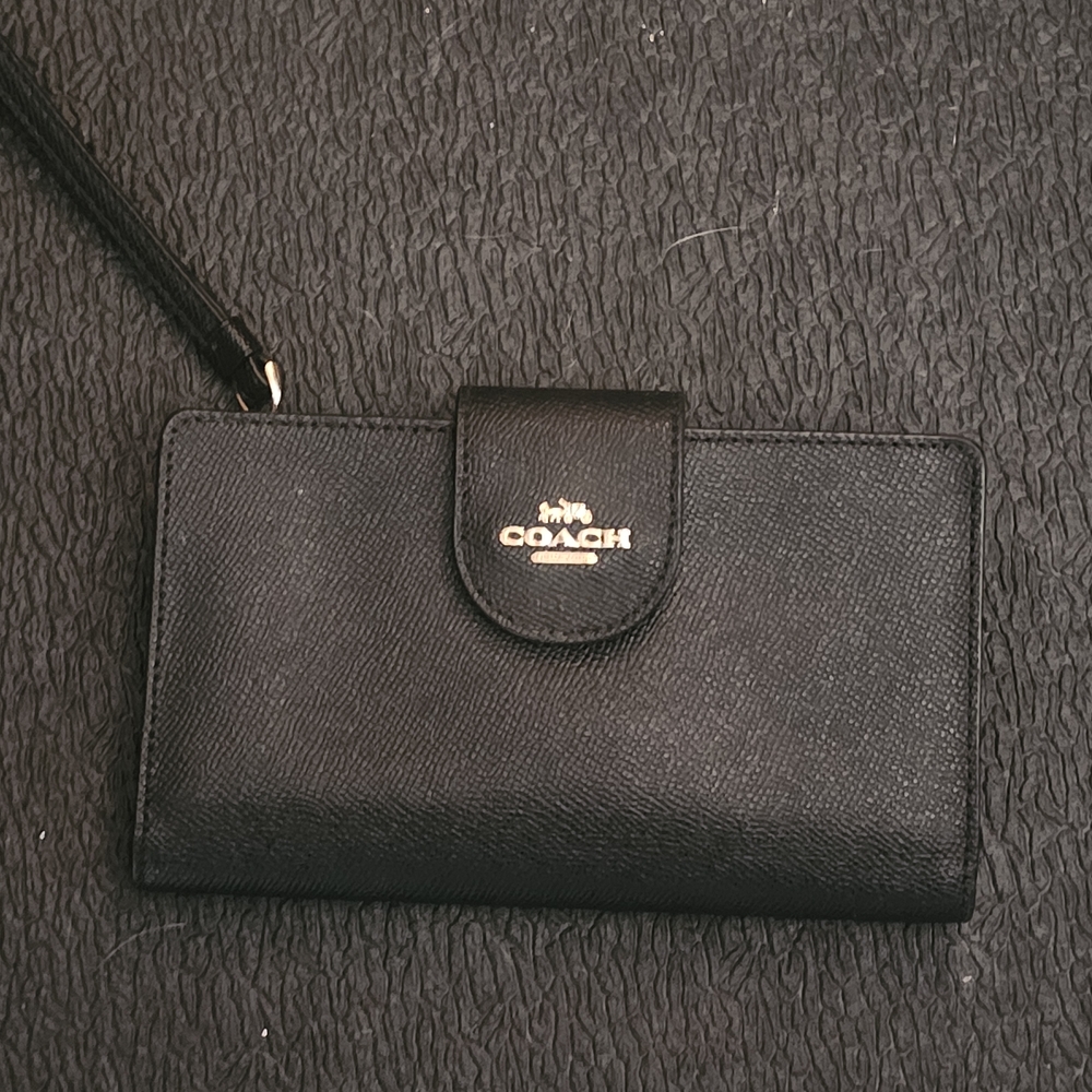 Coach Black Textured Leather Wristlet